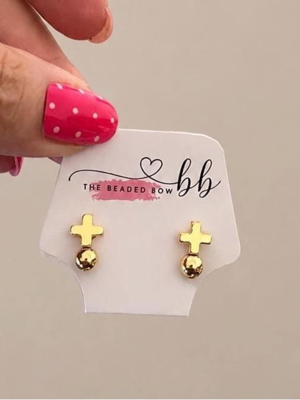 Elegant gold cross stud earrings with gold ball drops